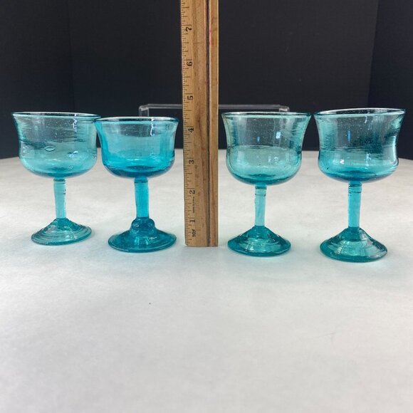 Art Glass Stemware Aqua Blue Set of 4 - Picture 8 of 8
